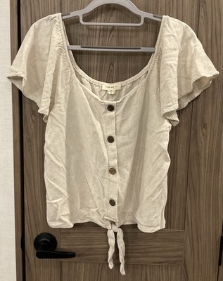 Faith And Joy Womens Short Sleeve Cropped Blouse W/decorative Buttons Size M