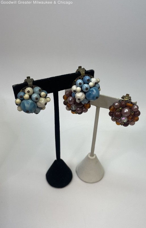 VNTG Gold Tone Multicolor Faux Pearl & Beaded Clip-on Earrings Lot 29.7g
