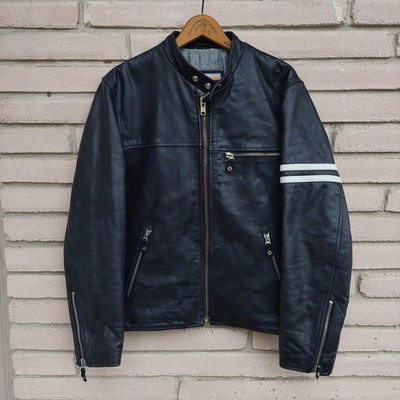 Wilsons Leather M Julian Cafe Racer Jacket Black White Stripe Men's Meduim