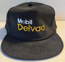 Vintage Mobil Delvac Trucker Hat Snapback Corduroy Roped Black Yupoong