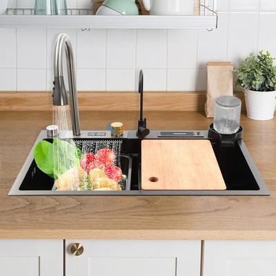 Modern Digital Display Waterfall Sink Stainless Steel Single Bowl Kitchen Sink