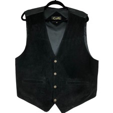 Scully Mens Size XL Leather Vest Snap Front Adjustable Waist Black TINY FLAW