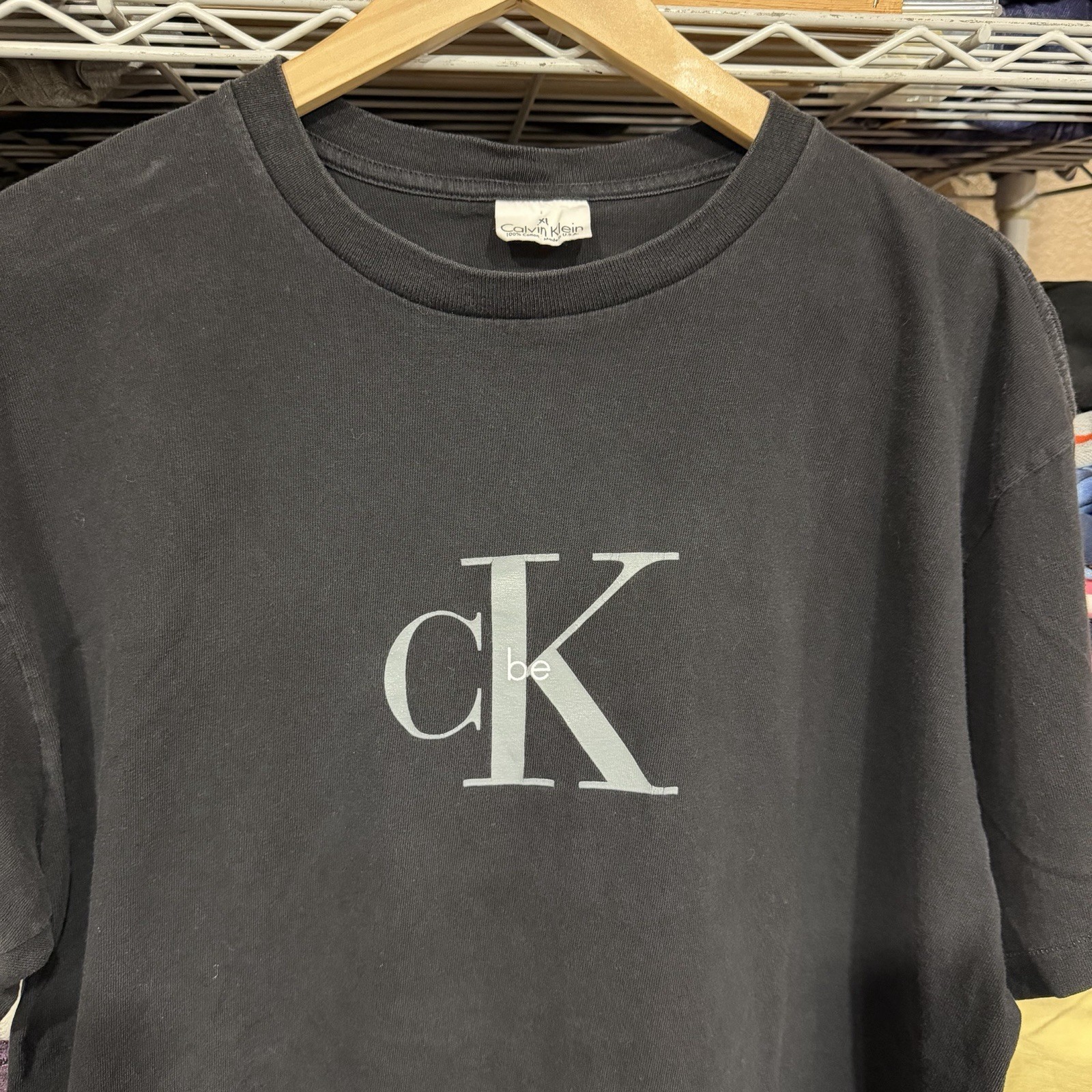 Vintage Calvin Klein Shirt Mens XL Black CK Be Fragrance Tee Made USA 90s Rare image 2