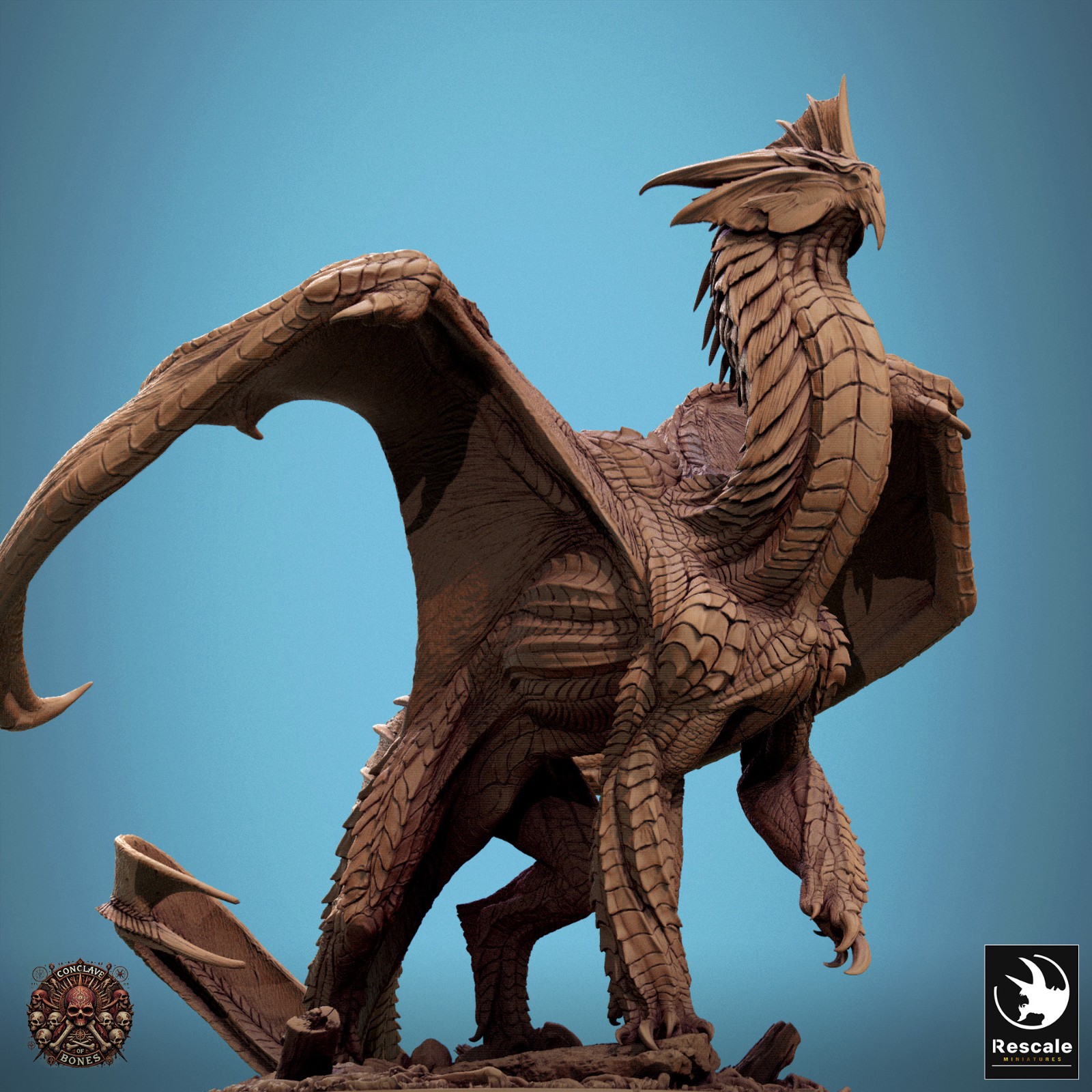 Metallic Silver Dragon Fantasy miniature 75mm base Big scale model Rescale