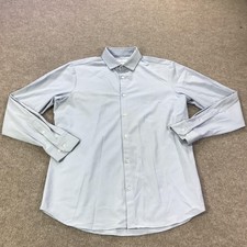 Mizzen Main Leeward Dress Shirt Mens XL Blue Check Trim Fit Stretch Long Sleeve