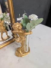 Vintage Gold Cherub Angel Flower Plant Bud Vase 6"