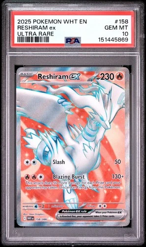PSA 10 RESHIRAM EX 158/086 ULTRA RARE WHITE FLARE POKEMON 🔥