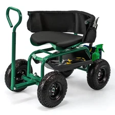 Rolling Garden Cart Height Adjustable Scooter w/ Swivel Seat & Tool Storage