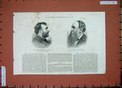 Original alter antiker Druck 1888 John Clayton Schauspieler Theater James Clarke Herausgeber
