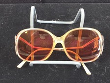 Vintage 1960s 70s Oversized Oval Sunglasses Amber Acetate Wire Arms RX
