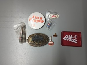 1970s-80s Dr. Pepper Mixed Advertisement Lot Belt Buckle/Button & More!
