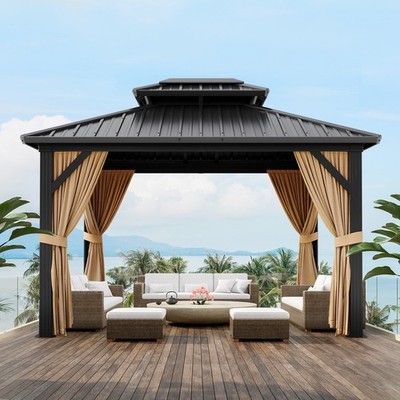 Hardtop Patio Gazebo Outdoor Gazebo All-weather Metal Canopy Permanent Pavilion