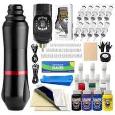 Wireless Rotary Tattoo Gun Kit with Power Supply Battery and 7 Inks