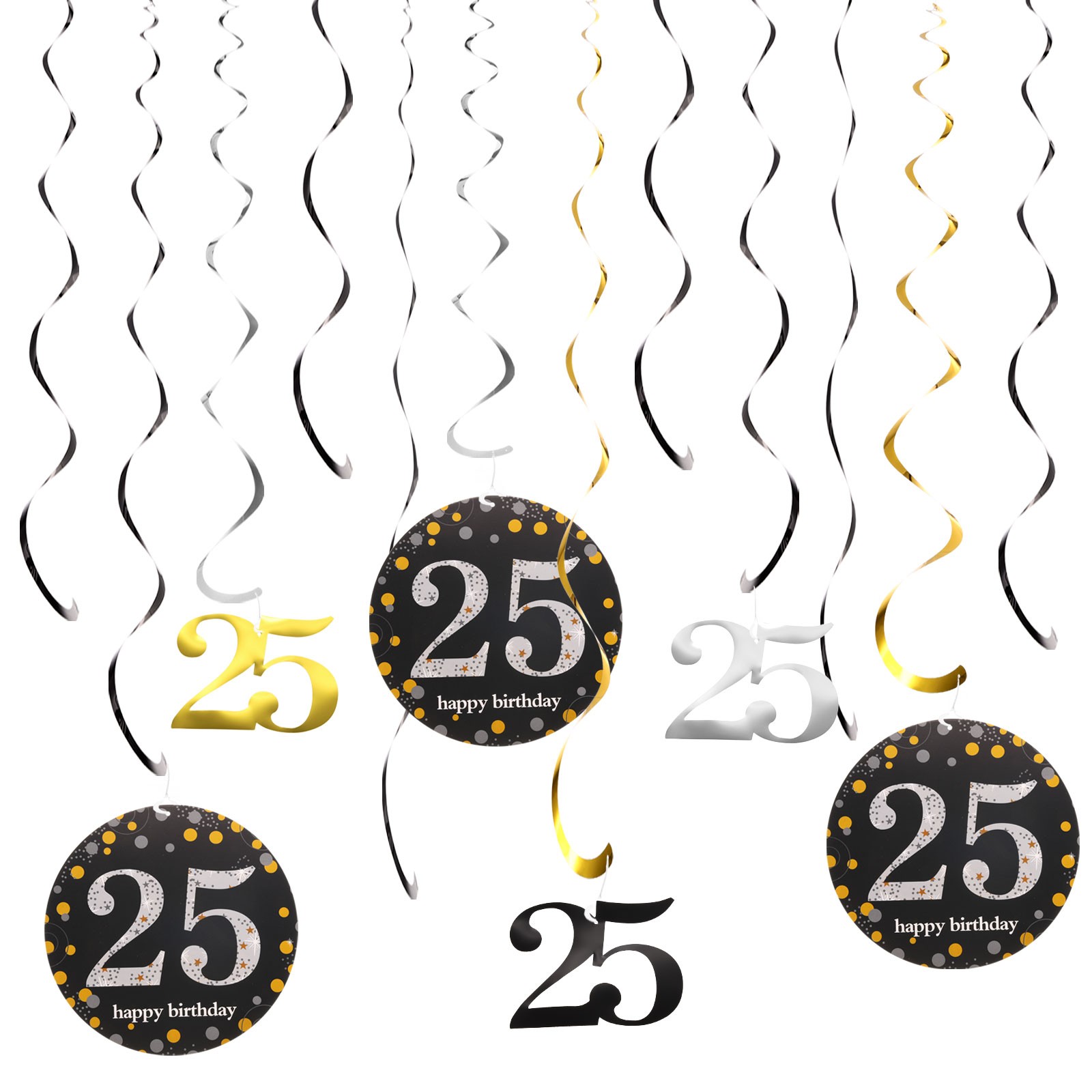 12pcs Mixed Color Hanging Swirls Decorations Party Swirls for 25th Birthday