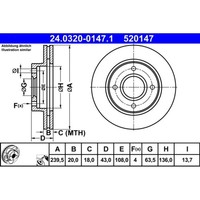 Bremsscheibe ATE 24.0320-0147.1 (2 Stk.) FüR Ford Fiesta III Courier Escort V