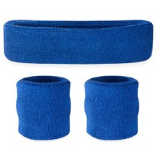 Sweatbands for Kids, Moisture Wicking 2 Wristbands and 1 Headband Set, Blue