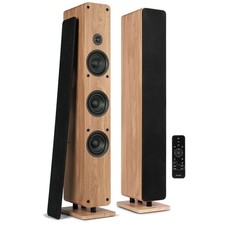 2x Audizio ARCO Active Bluetooth HiFi Floor Speakers - Wireless Pairing  - Wood