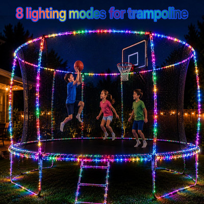 Solar Rope Lights,39FT 8 Lighting Modes 100LEDs Solar Trampoline Lights,IP67 ...
