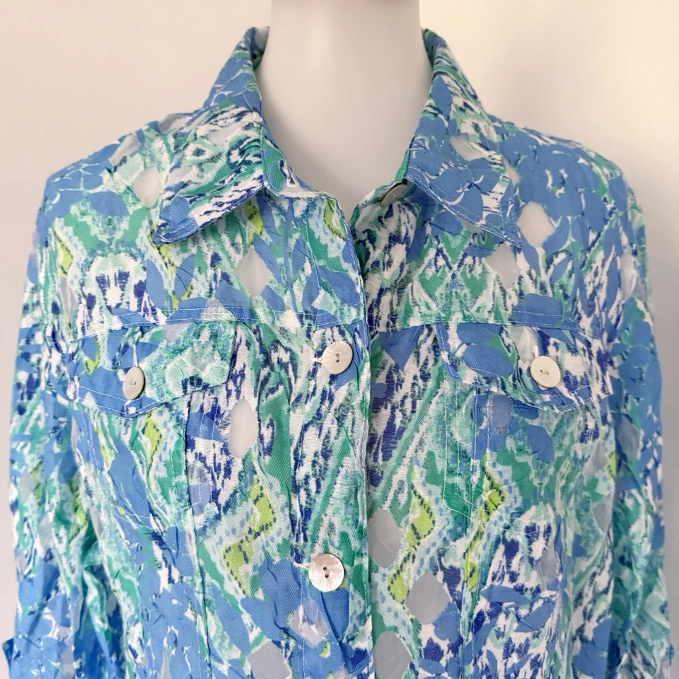 Ruby Rd Button Front Linen Blend Semi Sheer Roll Tab Sleeve Jacket Top Shirt 18 - Image 4 of 4