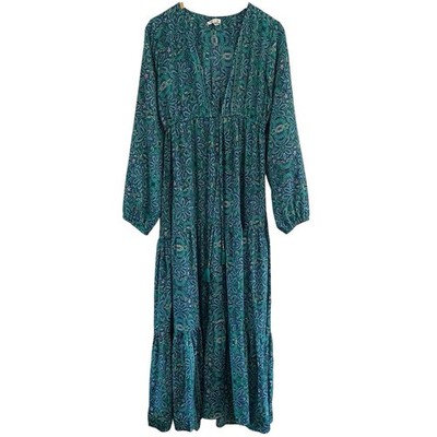 Karma Highway Deep V Maxi Dress One Size Tiered Boho Vacation Resort flowy