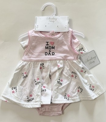NWT Sterling Baby 2 Piece Layette Set Dress And Hat (Size 3M) I Love Mom & Dad