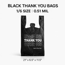 Black 1/6 Thank You T-Shirt Plastic Bags 21x6.5x11.5 0.51 Mil