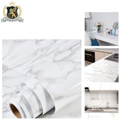 White Gray Marble Peel and Stick Wallpaper, 15.7'' x 118.1'' for Stylish Interiors