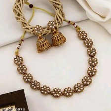 Indian Bollywood Gold Plated Kundan Choker Bridal Necklace Earrings Jewelry Set