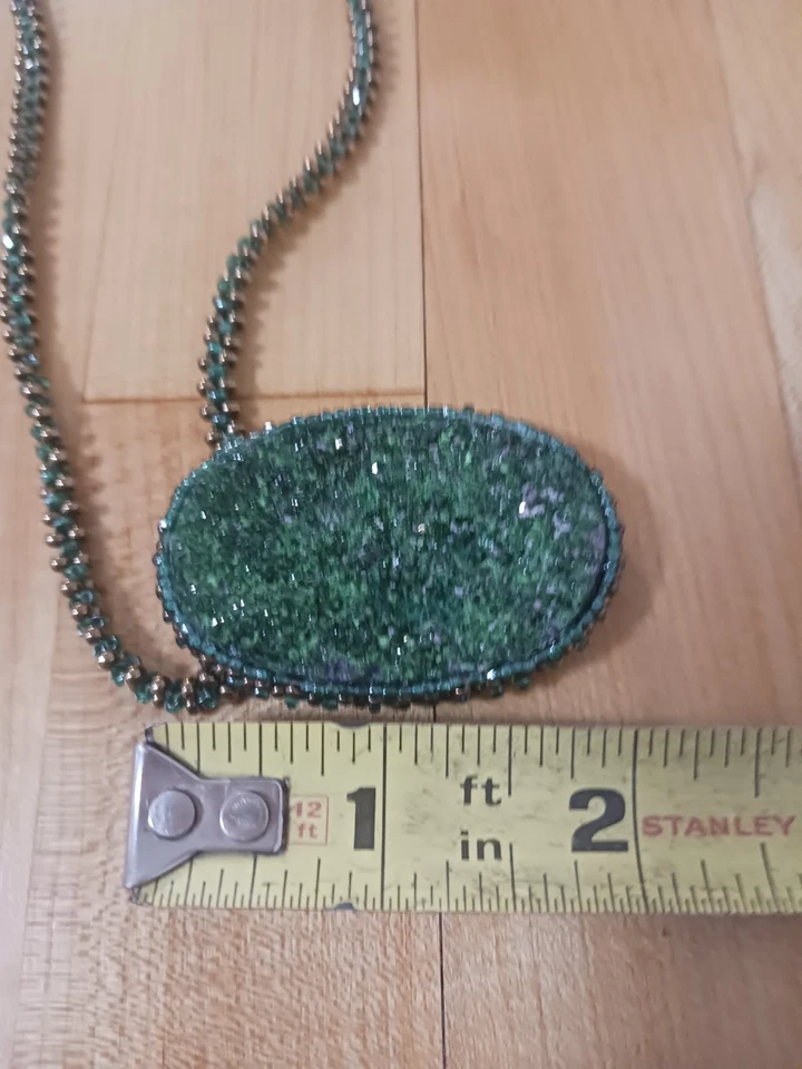 Fabuloso Collar Gargantilla Hecho a Mano Tejido Grande Verde Druzy Cuarzo Cuentas Vidrio Foto 4 de 4