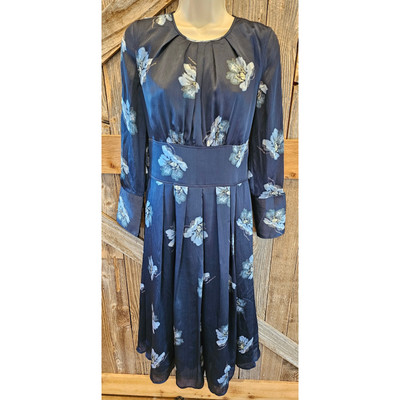 Club Monaco size 00 long lined Maxi floral dress long sleeve peasant blue  *read*