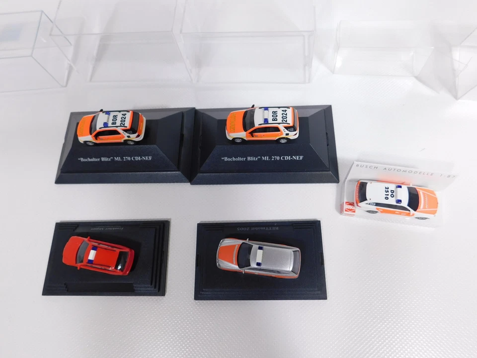5X Busch H0 1:87 MB Bocholter Blitz Notarzt Frankfurt Airport Ecc Mint #DI37-0,5 - Immagine 3 di 4