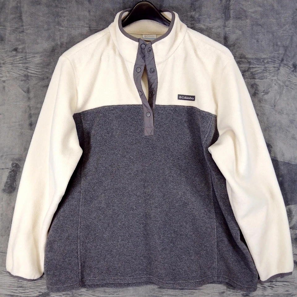 Columbia Sweater Womens 3XL White Gray Fleece Snap Mock Neck Pullover - Image 2 of 4