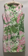 Talbots White, Green & Pink Floral Cotton Woven Lined Sheath Dress Size 10