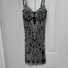 Black Rhinestone Strappy Bodycon Mini Dress with Sweetheart Neckline