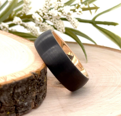 Brushed Polished Edges Christmas Gifts Band 8MM Black & Rose Gold Tungsten Ring