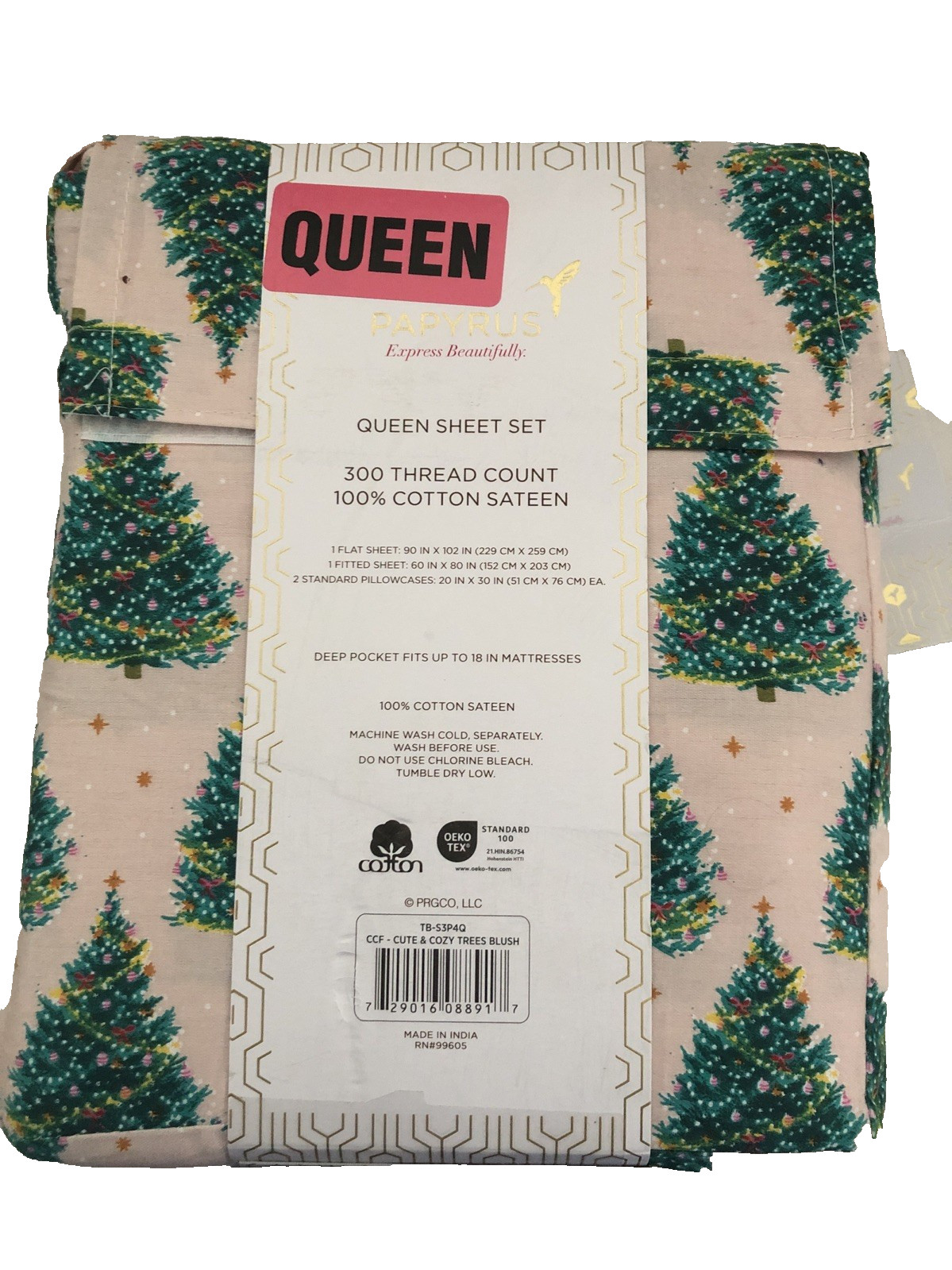 New Papyrus Premium Queen Sheet Set 4 Pc Christmas Tree w Bows