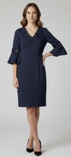 NWT Talbots Women’s Size 6 Blue Rayon Blend V-Neck Bell Sleeve Sheath Dress