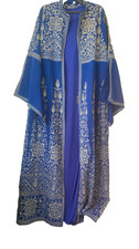 Elegant Blue Embroidered Kaftan 2-Piece Set Women Size 5 Maxi Dress New