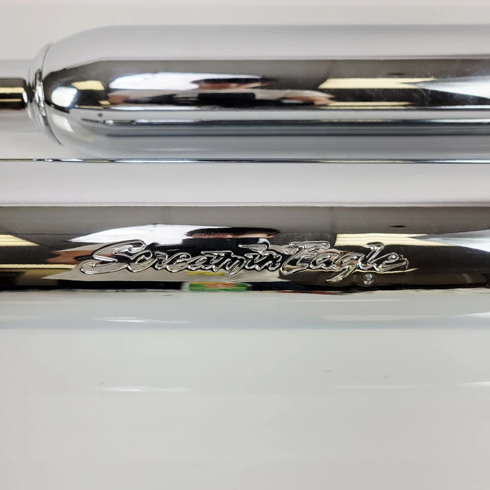 oem Harley Davidson Softail Springer Classic Chrome Slash Down Slip On Mufflers - Image 2 of 4