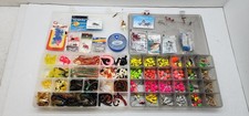 LOT FISHING JIGS WORMS PLANO 3700 STOWAWAY SPILT SHOT HOOK BONNETS SNAP SWIVELS