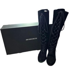 Ann Demeulemeester 90s Leather Long Lace-Up Boots Black Size 36