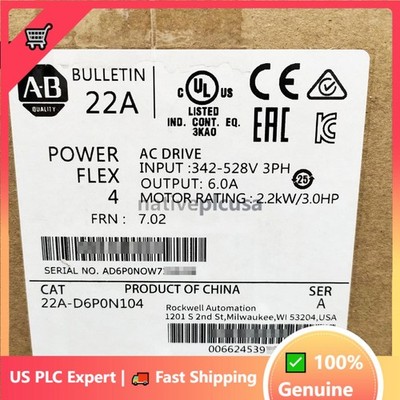 New AB 22A-D6P0N104 PowerFlex 4 2.2 kW 3 Hp AC Drive 22A-D6P0N104 US Free Tax
