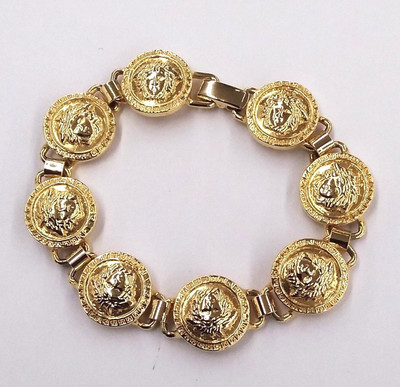 GIANNI VERSACE Vintage Medusa Gold Plated Chain Bracelet 7'' Used