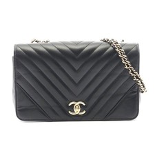 Chanel Chevron V-Stitch Lambskin Shoulder Bag Women Black One Size 678975