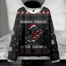 Funny Goose Honking Through the Snow Ugly Xmas Sweater, Festive Goose Top
