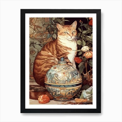 Stock With A Cat 2 Jugendstil Stil gerahmtes Wandbild Poster Leinwanddruck Bild