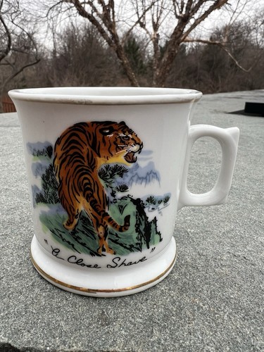 Vintage Japan Shaving Mug "A Close Shave" Prowling Tiger Porcelain FREE SHIPPING