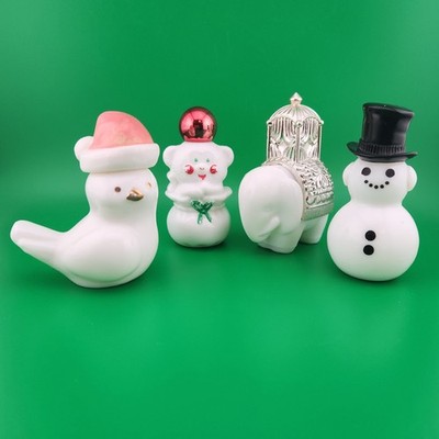 Vintage Avon Perfume Bottles White Milk Glass Christmas Collectables Lot of 4