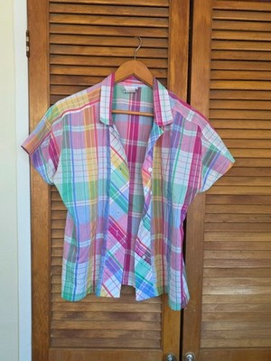 Koret Petite Pastel Plaid Shirt Made USA Cotton Blend Size 10P - Vintage