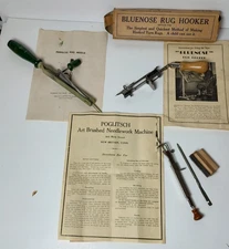 3 VTG Primitive Rug Hooking Tools Wood Handles Bluenose Perfecto Poglitsch